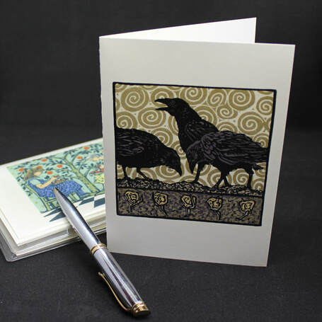 Picture - card with crows, pen